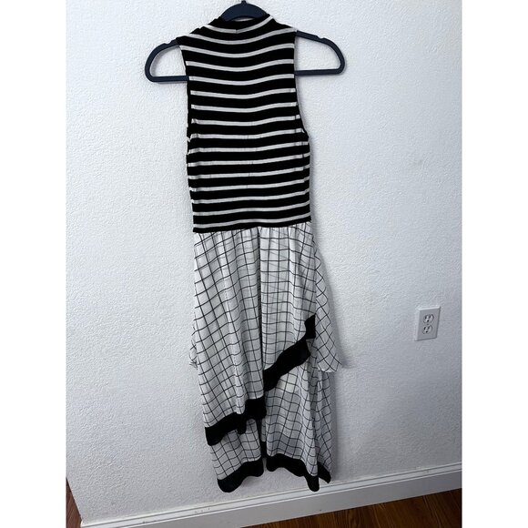 Bailey 44 Black & White Striped & Grid Pattern Sleeveless High-Low Dress women s - Picture 2 of 8